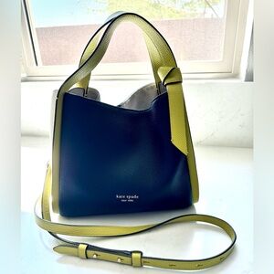 Kate Spade Knott Color-Blocked Pebbled Leather Crossbody Tote Navy/Lime